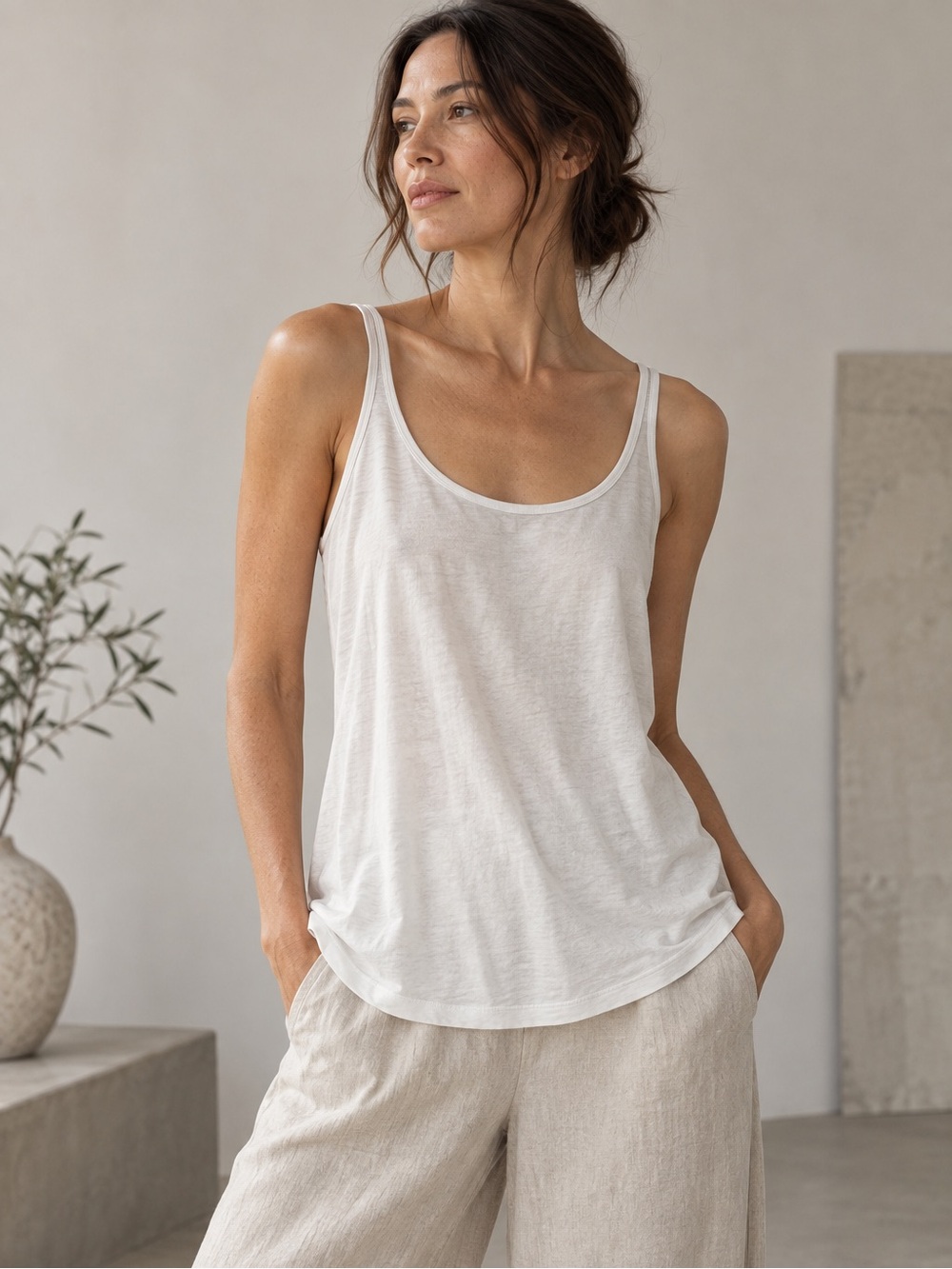 Eileen Fisher White Organic Cotton Scoop Neck Tank Large NWOT